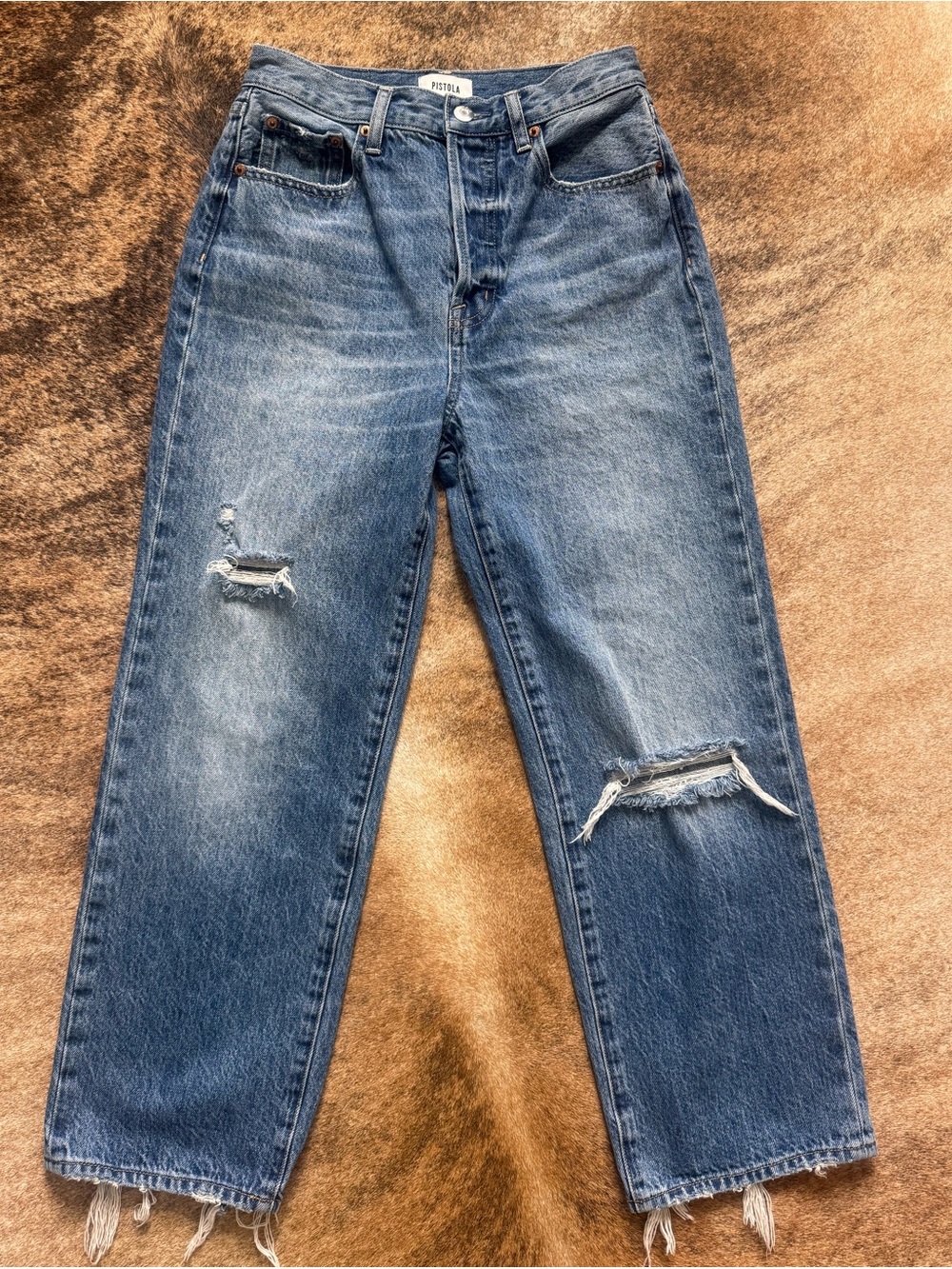 Pistola Distressed Medium Blue Boyfriend Jeans - size 26